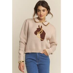 NEW Hersy small brown Horse Sweater w/ Stitch Detailed Collar